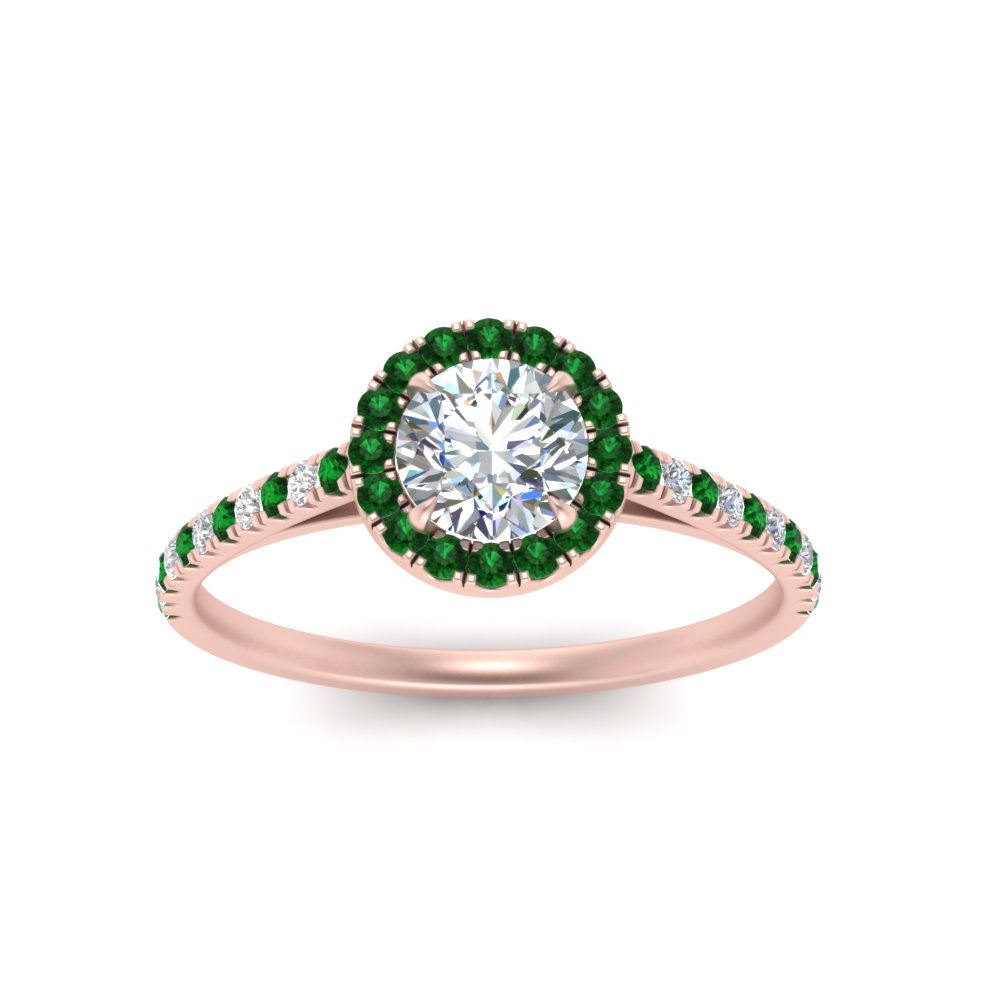 Emerald Halo Engagement Ring With Pave diamonds In 14K Rose Gold ...