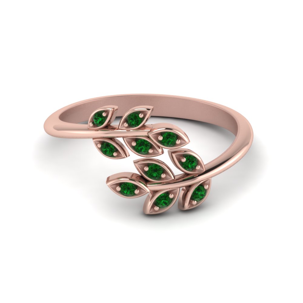 Emerald Leaf Promise Open Ring