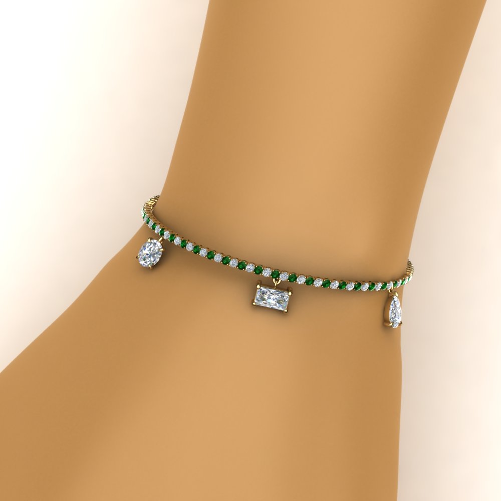 Emerald Tennis Charm Diamond Bracelet 