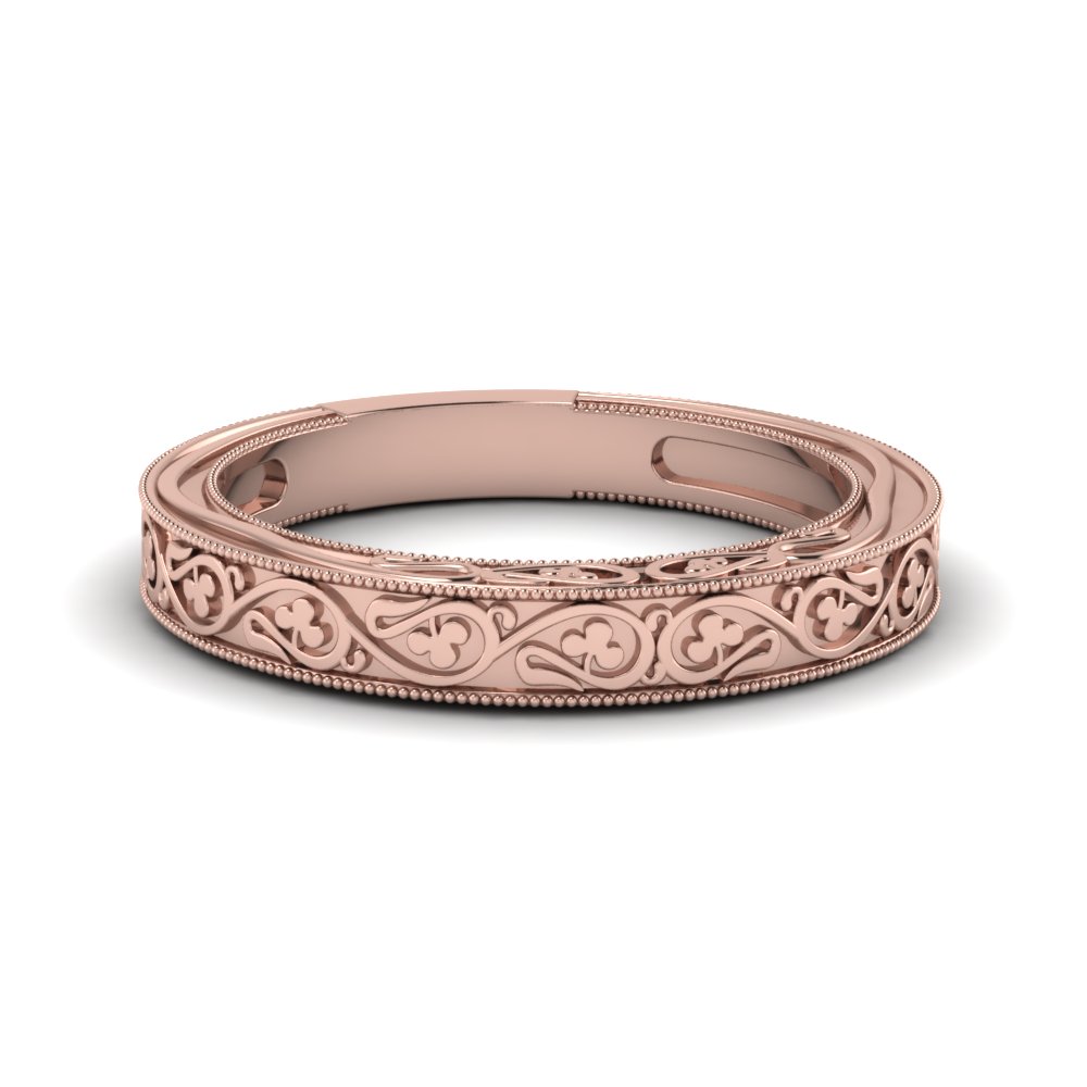  Engraved  Filigree Vintage Wedding  Band In 18K Rose Gold  