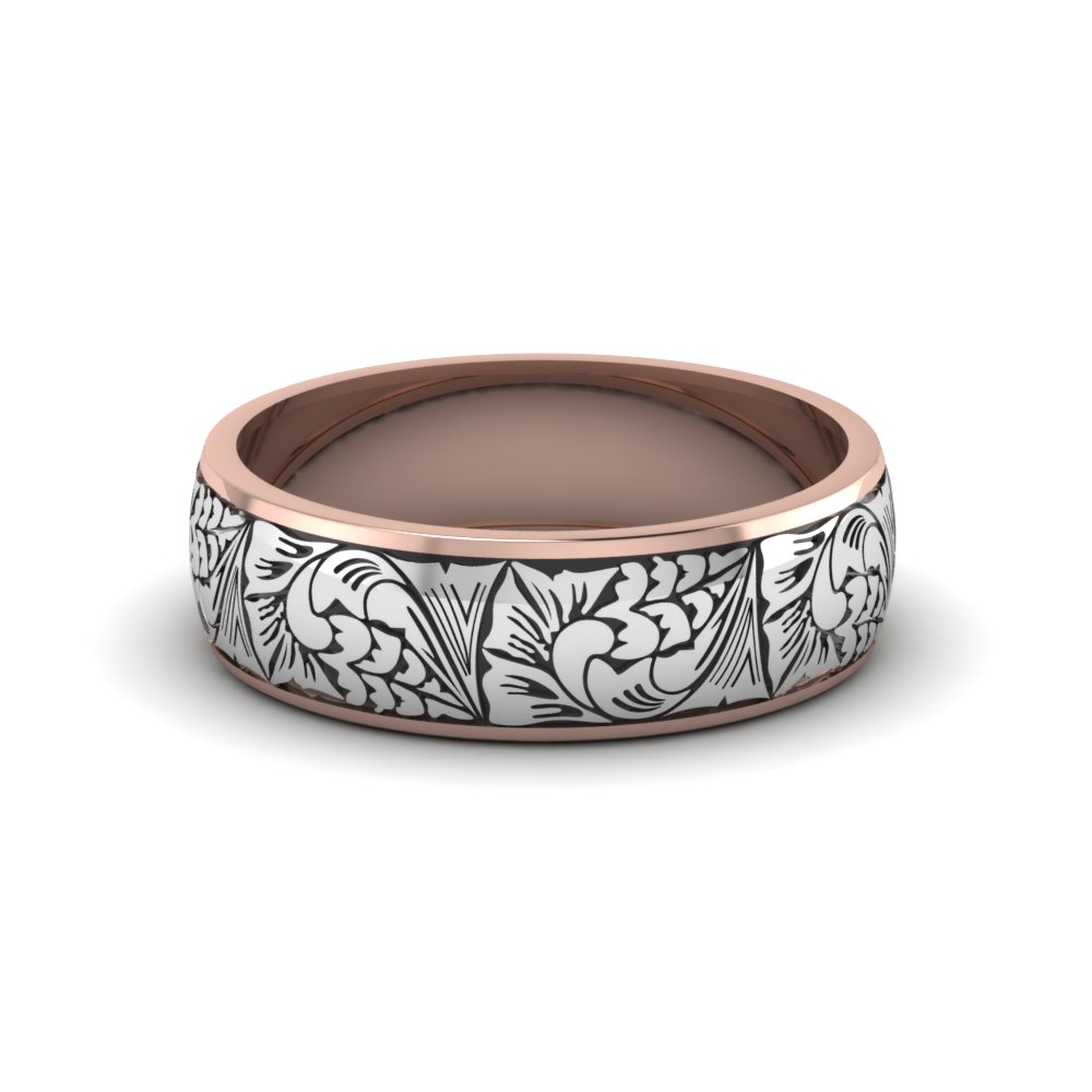 Engraved Two Tone Wedding Band In 18k Rose Gold Fascinating Diamonds