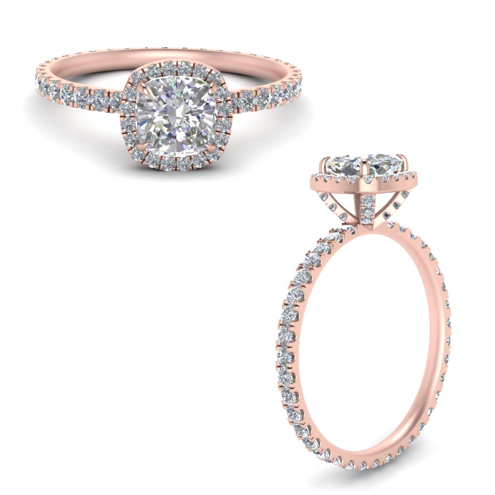 2 Carat Man Made Eternity Halo Engagement Ring with 14K Rose Gold White Diamond