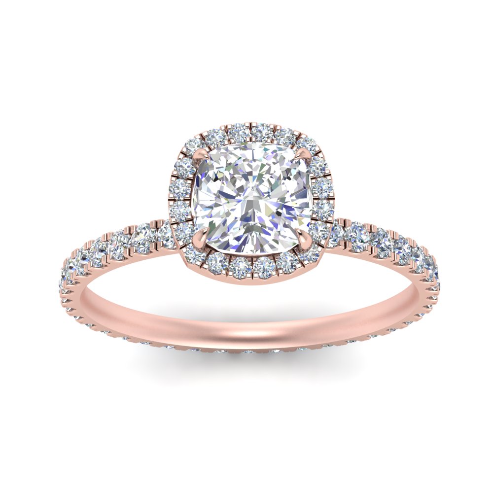 2 Carat Man Made Eternity Halo Engagement Ring with 14K Rose Gold White Diamond