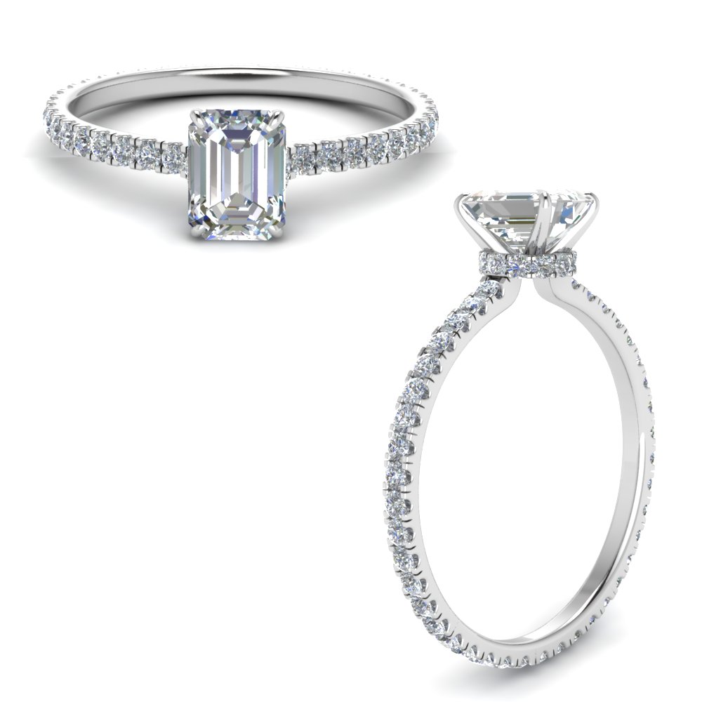 Eternity Hidden Halo Emerald Cut diamond Engagement Ring In 950 ...