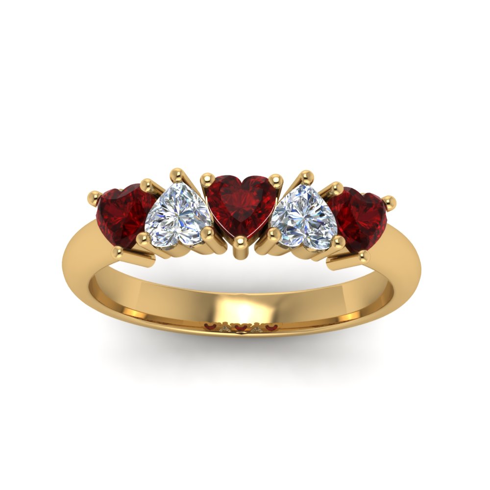 Exclusive 5 Stone Heart Shaped Wedding Band With Ruby In