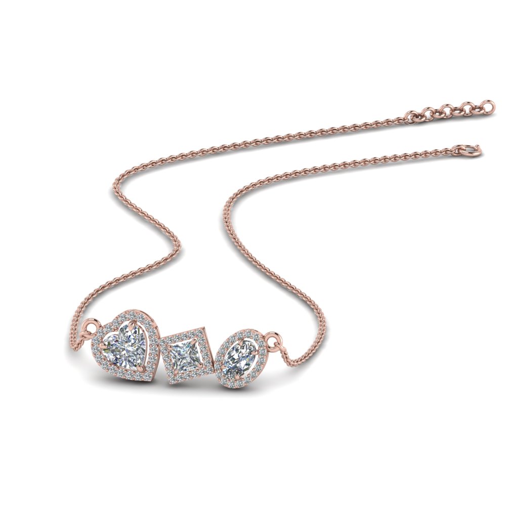 3 Princess Cut Diamond Pendant Necklace In 18k White Gold | Fascinating ...