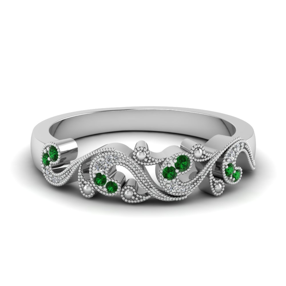 14K White Gold Green Emerald Wedding Band | Fascinating Diamonds