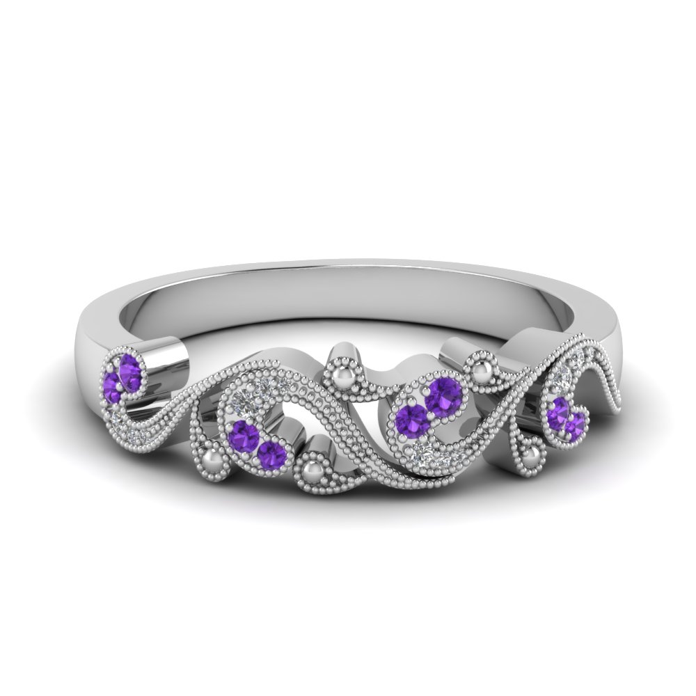 Filigree Diamond Wedding Band For Women With Purple Topaz In 950 Filigree Diamond Wedding Band For Women With Purple Topaz In Fd652293bgvito Nl Wg