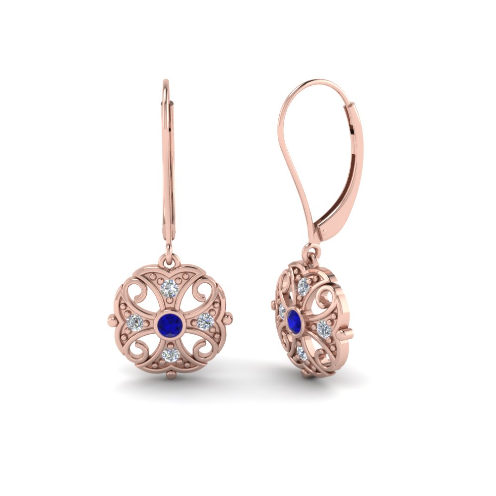 filigree dangle diamond earring with sapphire in FDEAR65106GSABLANGLE1 NL RG