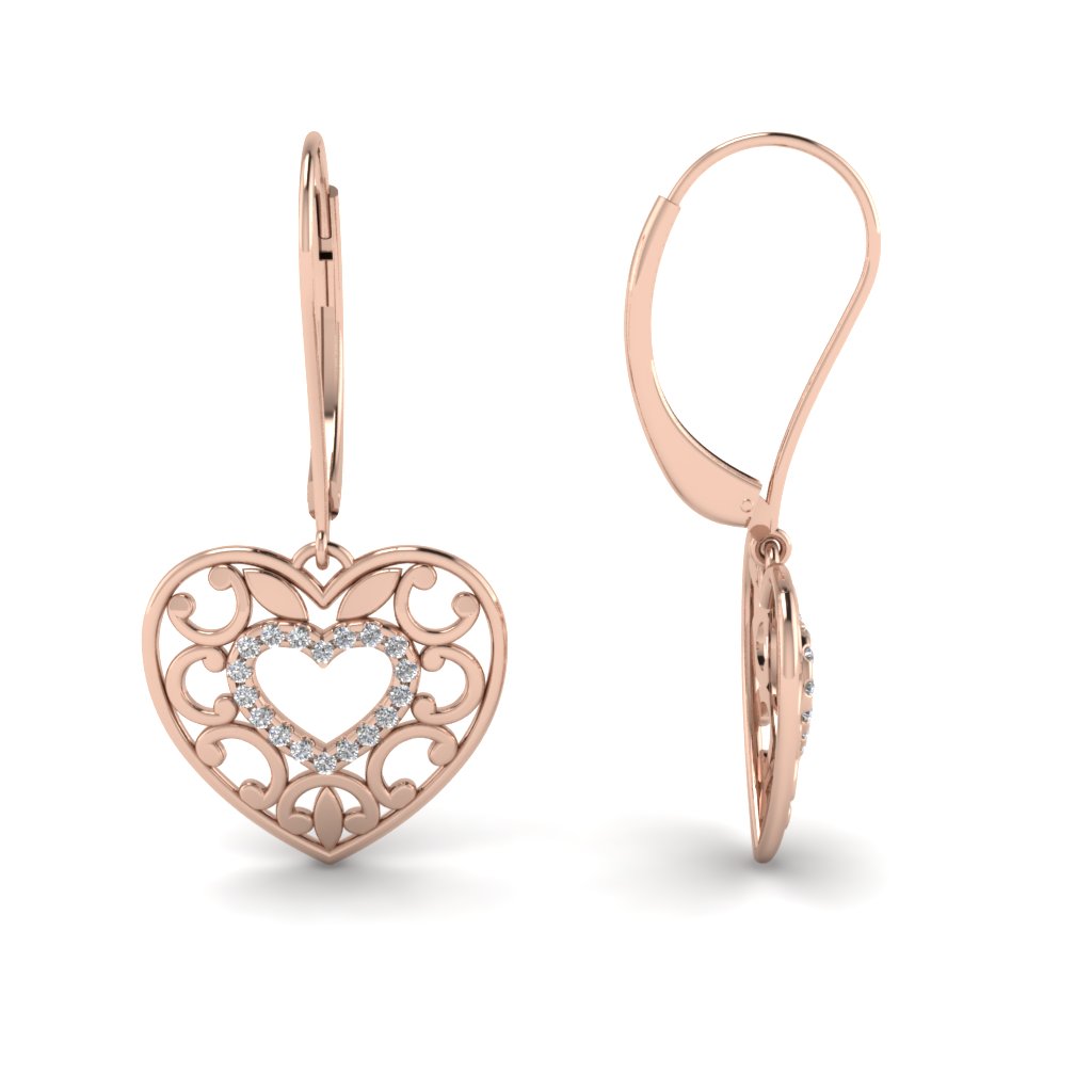Filigree Heart Diamond Earring In 18k Rose Gold Fascinating Diamonds Filigree Heart Diamond Earring In 18k Rose Gold Fdear650069 Nl Rg