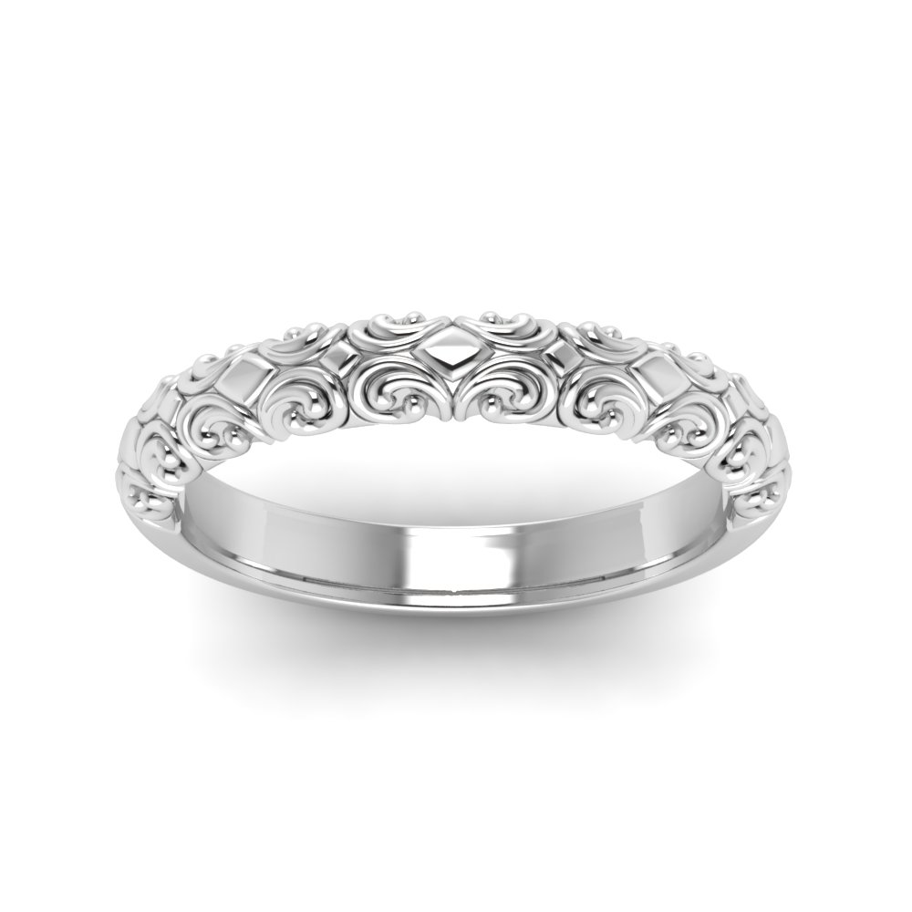 Filigree Intricate Wedding Band In 14k White Gold Fascinating Diamonds Filigree Intricate Wedding Band
