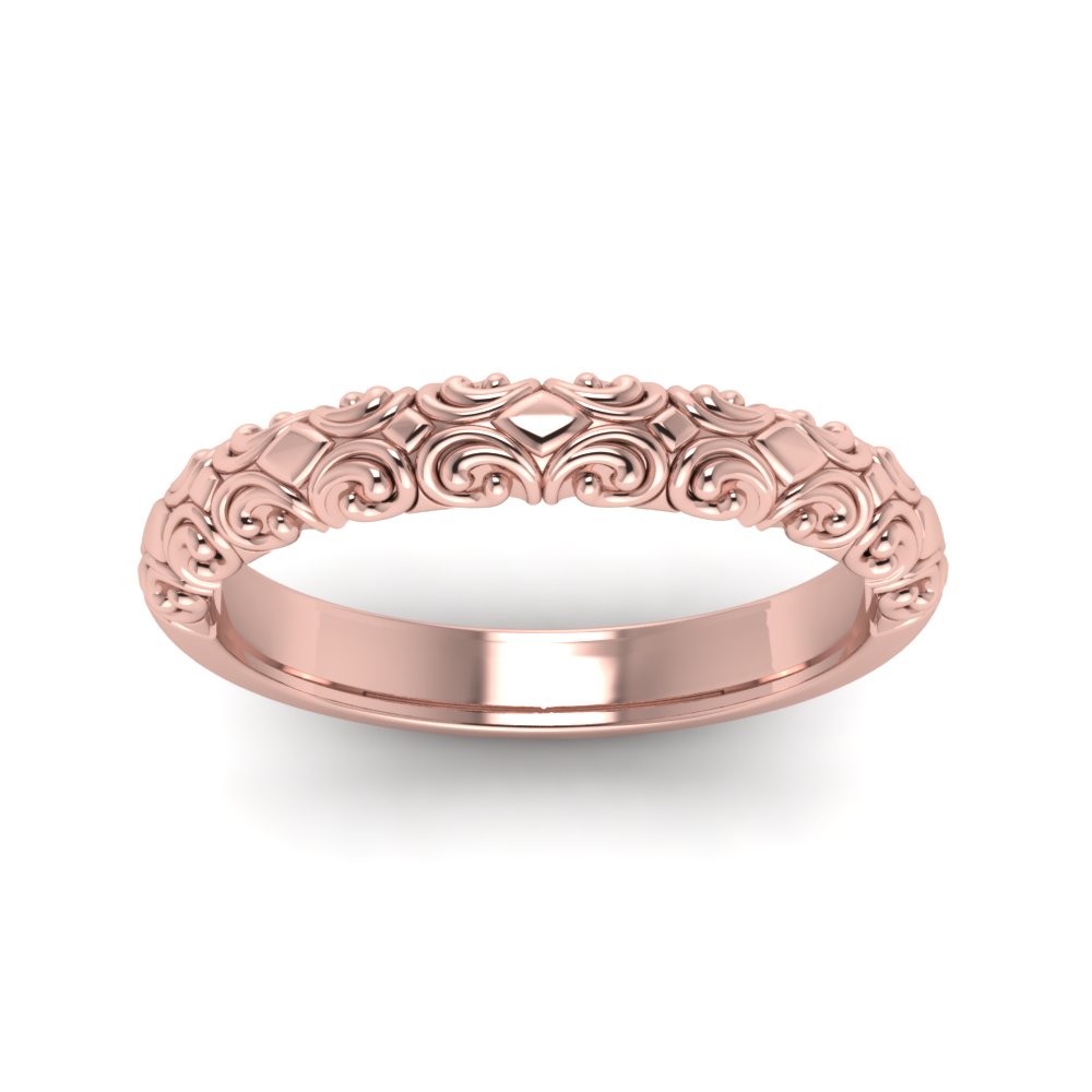 Filigree Intricate Wedding Band In 18k Rose Gold Fascinating Diamonds