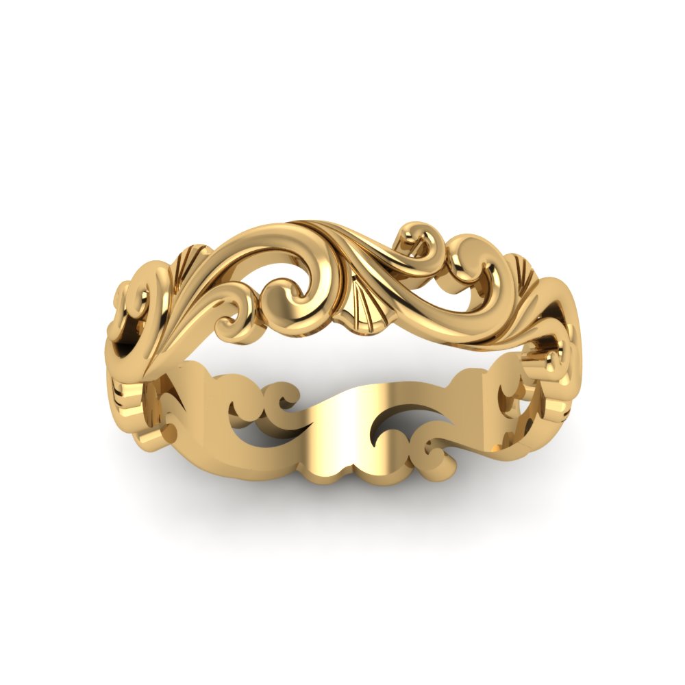 Filigree Simple Wedding Band For Women In 14K Yellow Gold