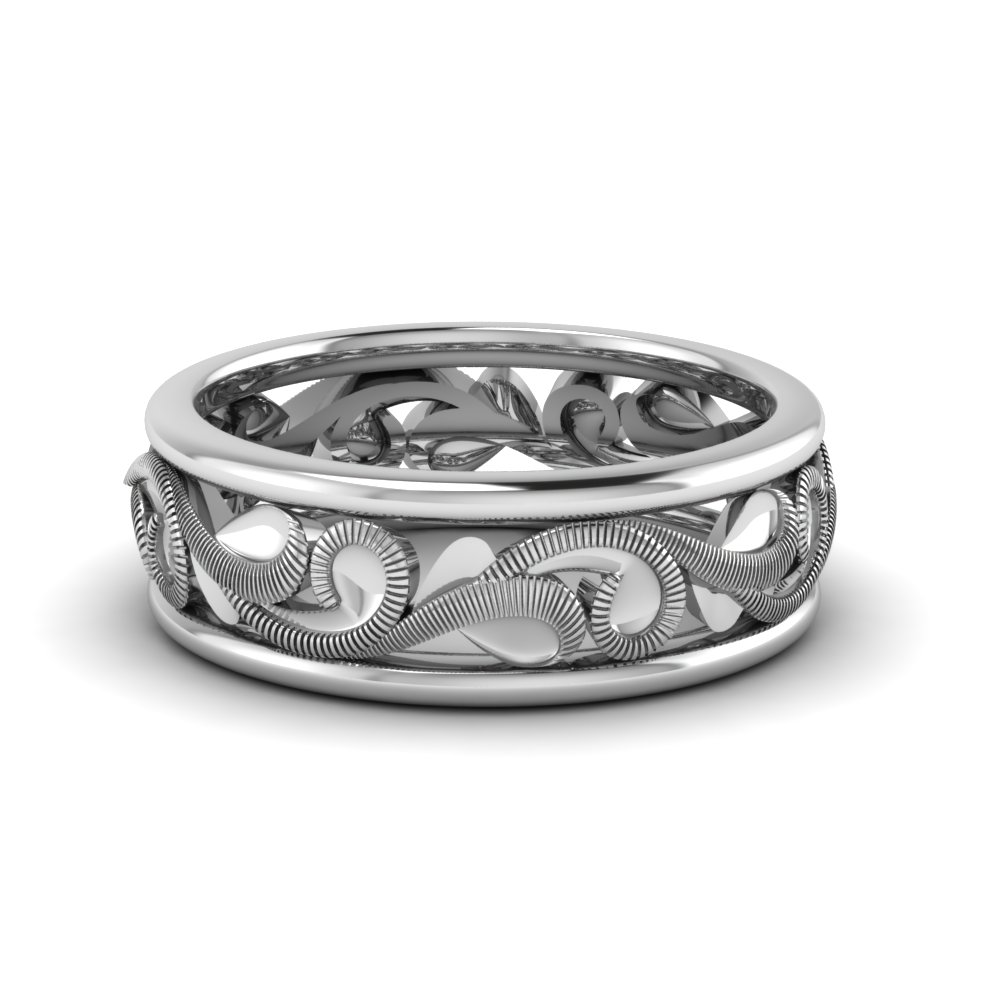 Filigree Eternity Wedding Band In 14K White Gold