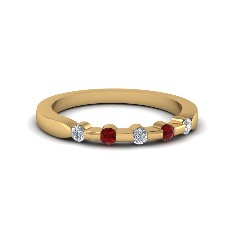 five stone anniversary band for her with ruby in 14K yellow gold FDENS3063BGRUDR NL YG 30