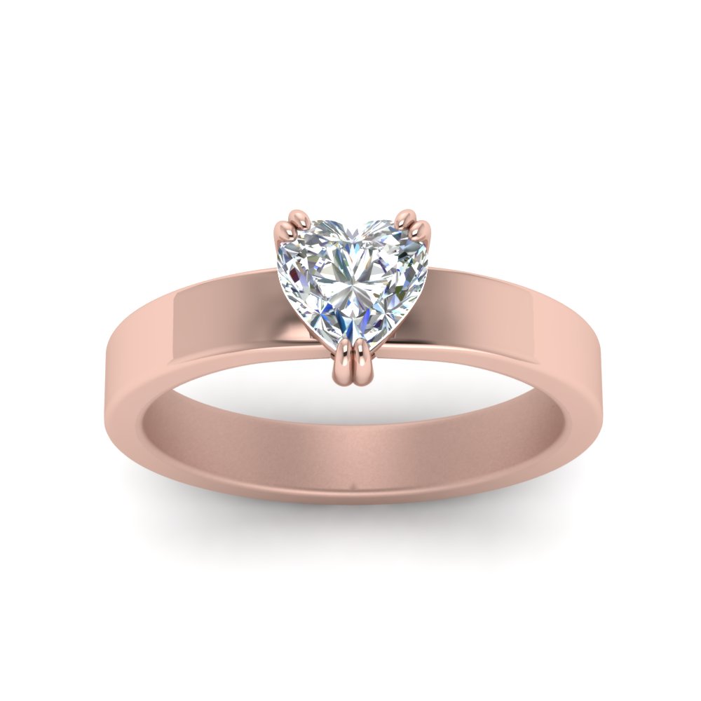 Flat Solitaire Heart Shaped Diamond Engagement Ring In 14K Rose Gold ...