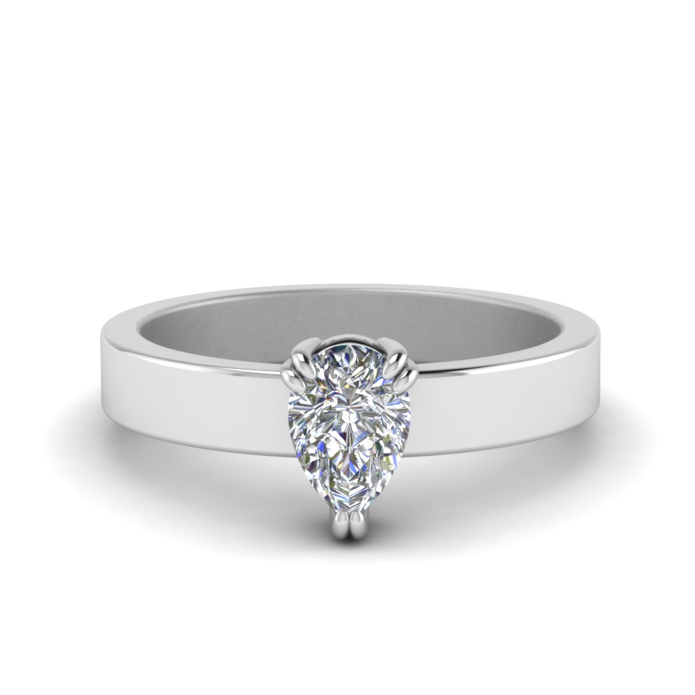 White Gold Pear Diamond Solitaire Rings
