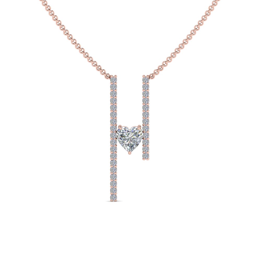 floating heart diamond bar necklace in FDPD8492HTANGLE2 NL RG