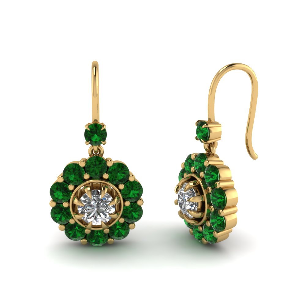 Vintage 1980s 18k Yellow Gold Over Emerald & Diamond 2Ct Drop Dangle Earrings 
