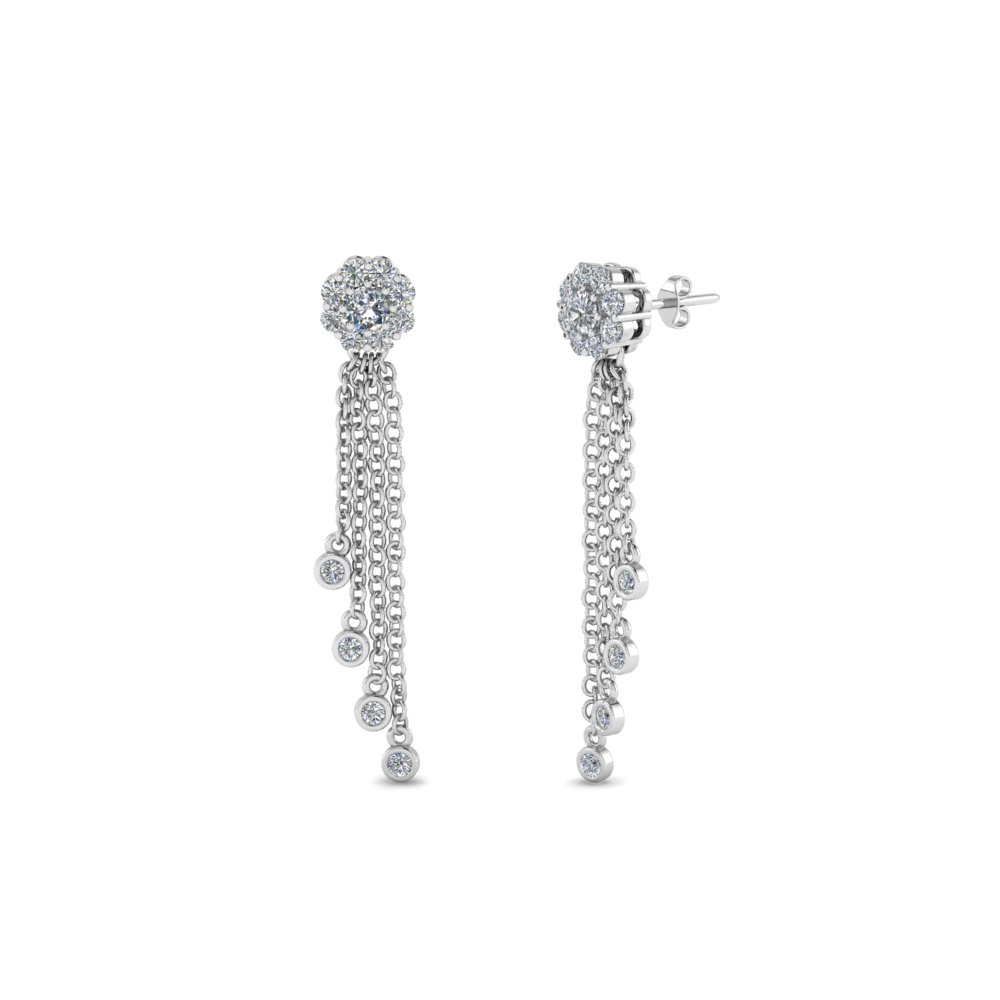 Floral Diamond Tassel Earring In 14K 