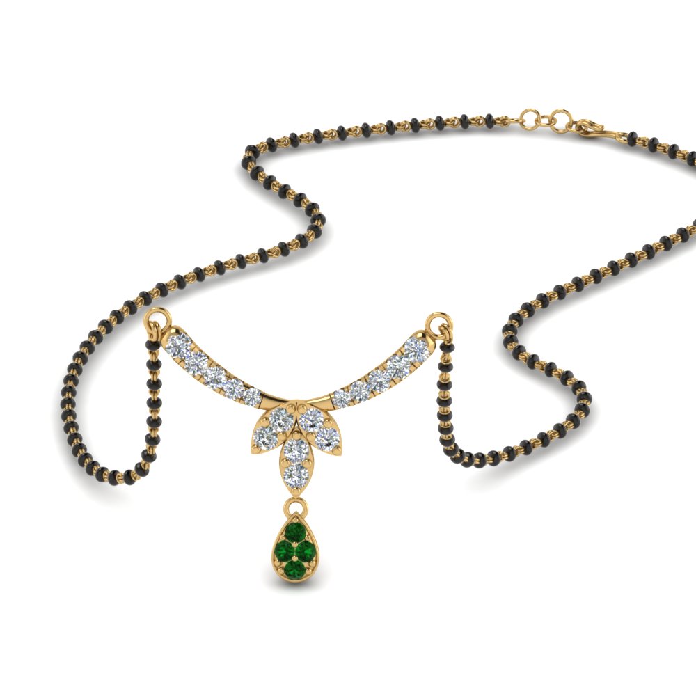 Emerald Mangalsutra Necklace With Diamonds