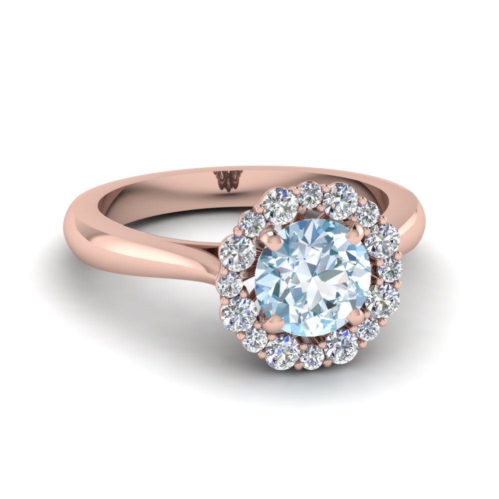 floral halo aquamarine engagement ring in FDENS3206RORGAQ NL RG