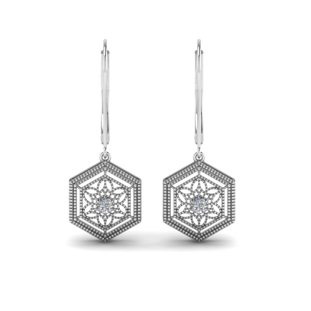 floral leverback diamond dangle earring in FDEAR650209 NL WG