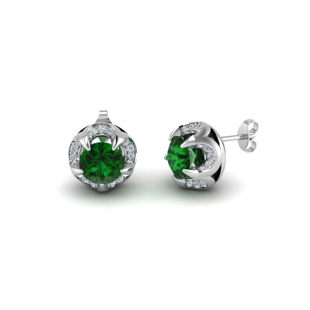 Fl Style Halo Diamond Earring With Emerald In Sterling Silver Fl Style Halo Diamond Earring With Emerald In Sterling Silver Fdear1114gemgr Nl Wg