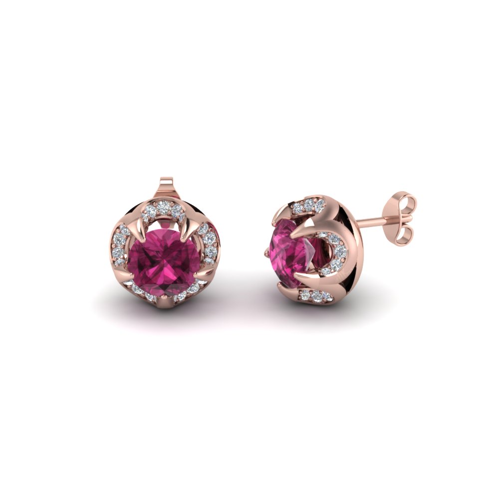 Pink sapphire stud earrings in 9ct white gold four claw setting  Erin Cox