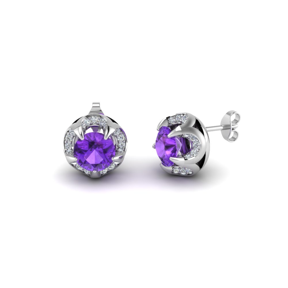 Fl Style Halo Diamond Earring With Violac Topaz In Sterling Fl Style Halo Diamond Earring With Violac Topaz In Sterling Silver Fdear1114gvito Nl Wg