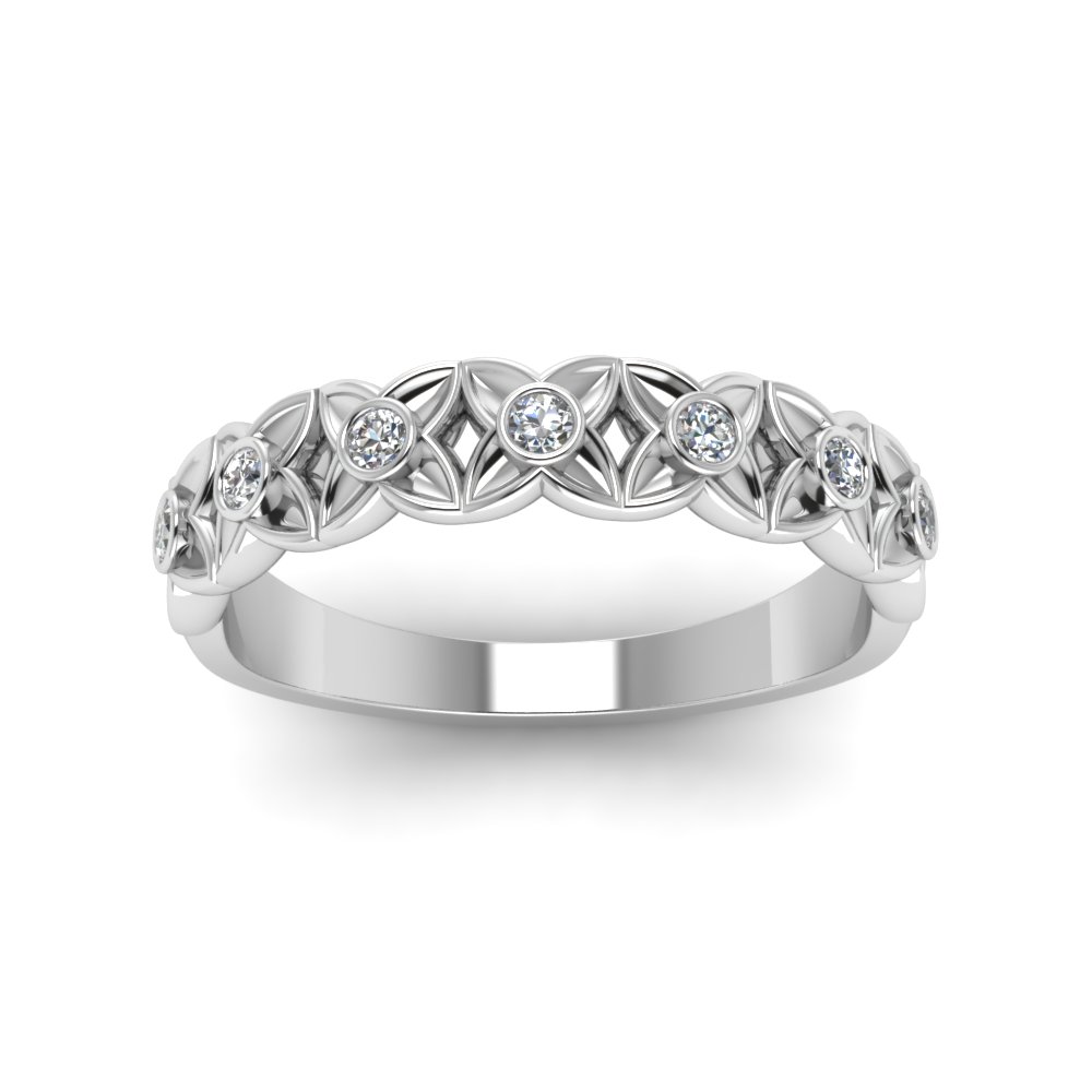 Floral Diamond Wedding Band In 14K White Gold