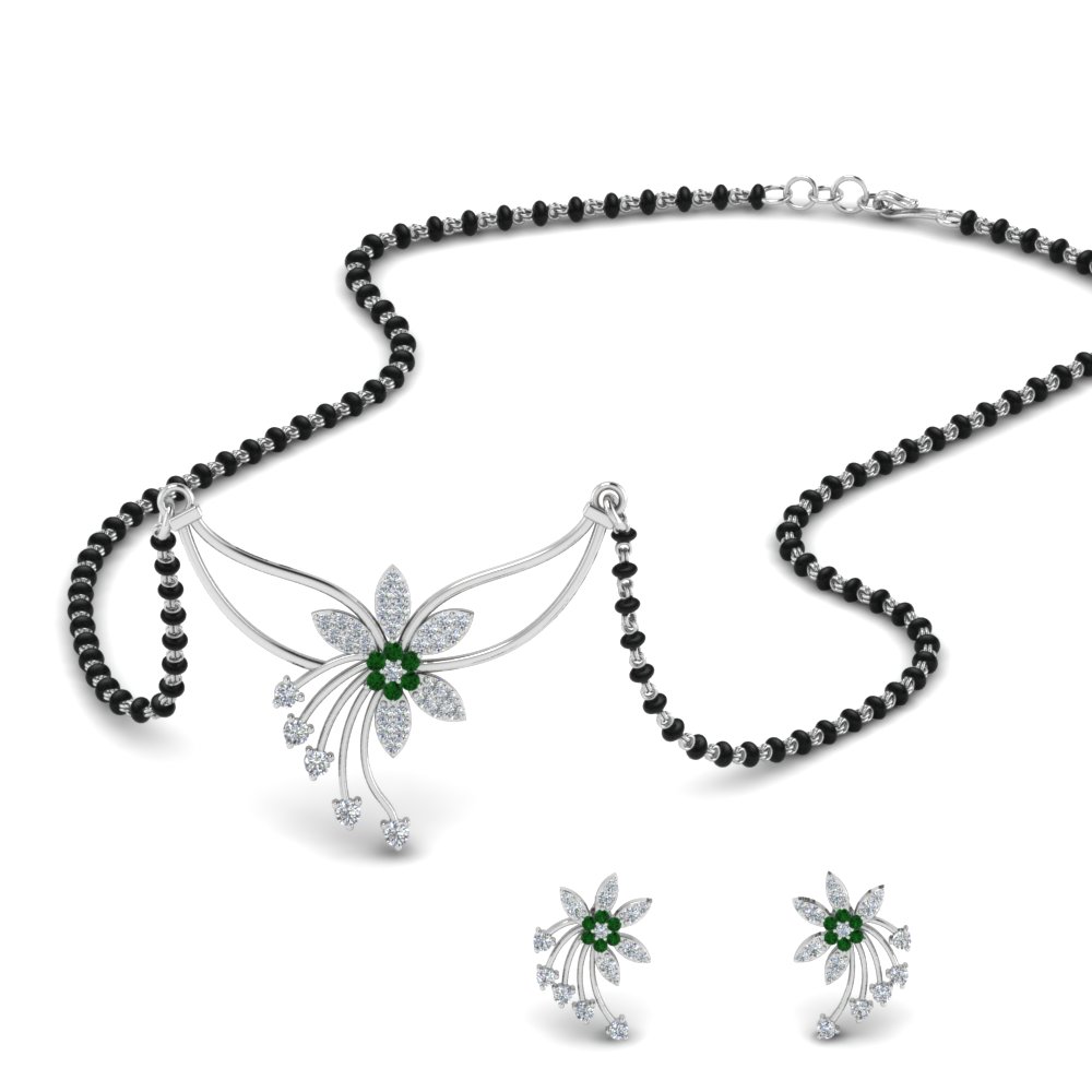 Emerald Antique Mangalsutra With Earring Set