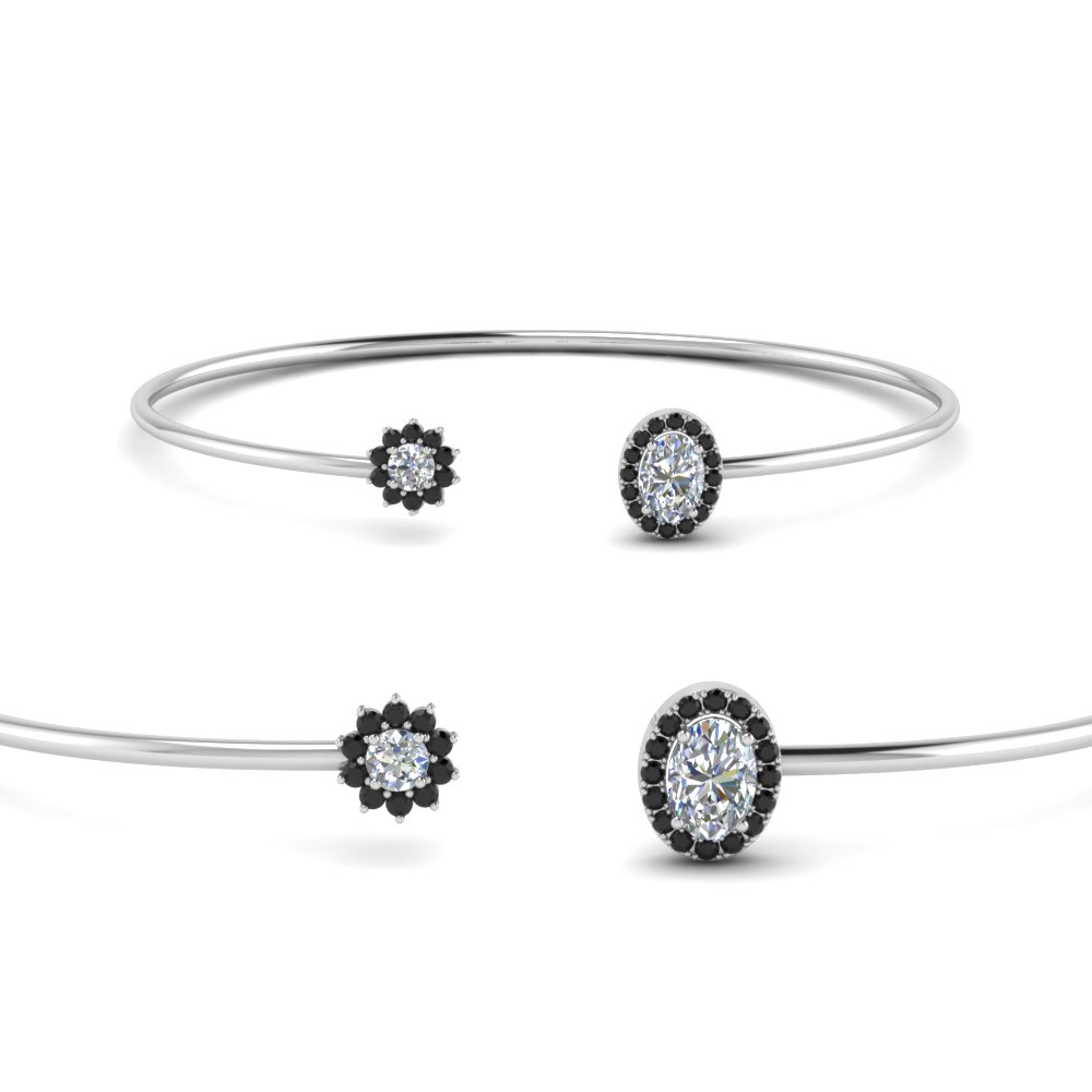 Flower Open Cuff Bracelet With Black Diamond In 18k White Gold Flower Open Cuff Bracelet With Black Diamond In 18k White Gold Fdcmj2841bgblackangle2 Nl Wg