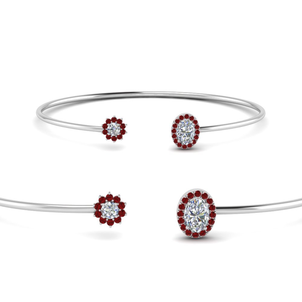 flower open cuff diamond bracelet with ruby in 14K white gold FDCMJ2841BGRUDRANGLE2 NL WG
