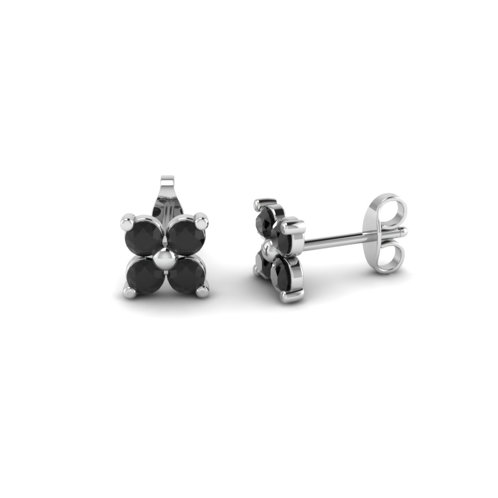 Four Petals Black Diamond Stud Earring For Women In 18k White Gold Four Petals Black Diamond Stud Earring For Women In Fdear1073gblack Nl Wg