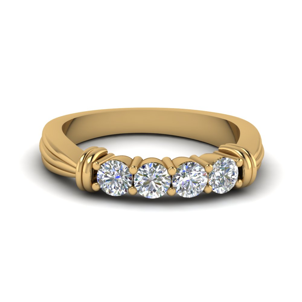 Semi Mount Shaped Four Stone Anniversary Band For Ladies with White Diamond 18K Yellow Gold