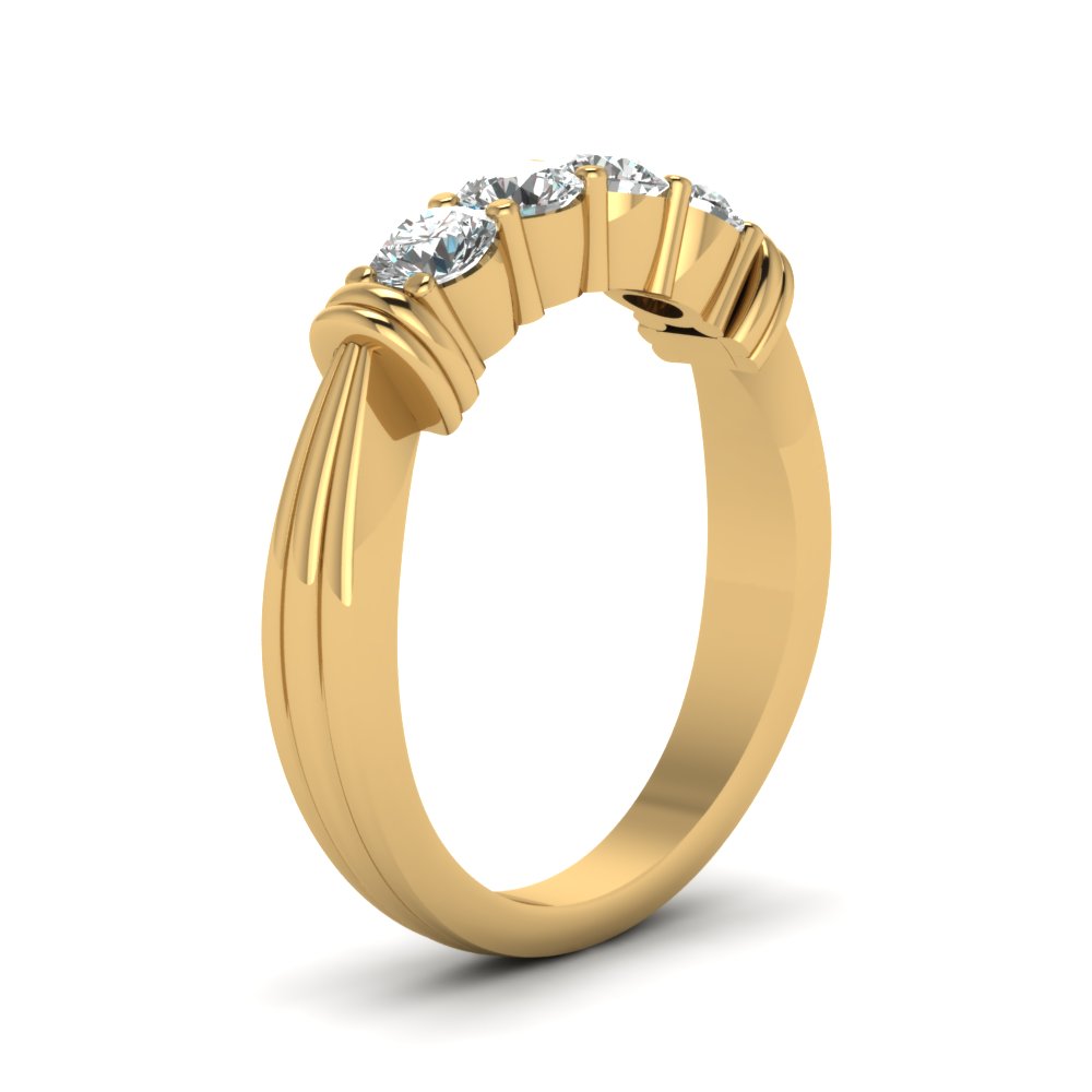 Semi Mount Shaped Four Stone Anniversary Band For Ladies with White Diamond 18K Yellow Gold