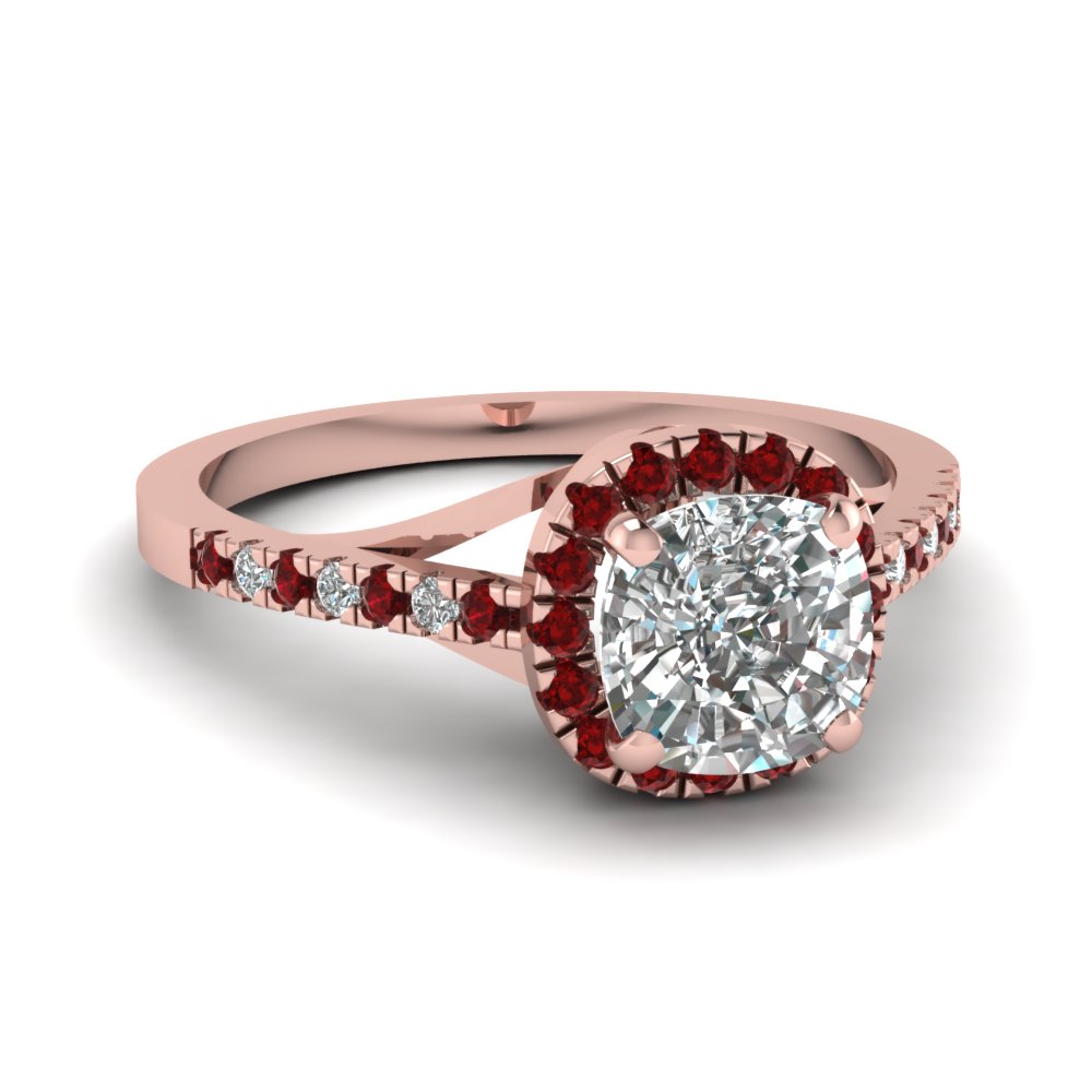 French Pave Halo Ruby Diamond Ring