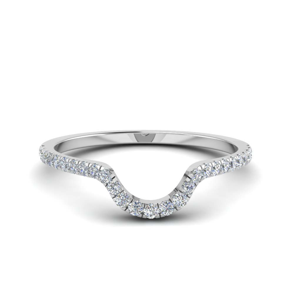 French Pave Diamond Curved Wedding Band In 950 Platinum FD8164B NL WG 