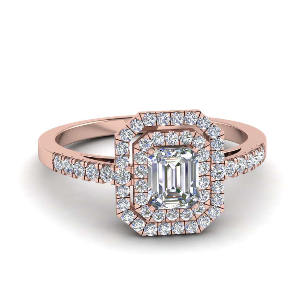 Emerald Diamond Double Halo Ring