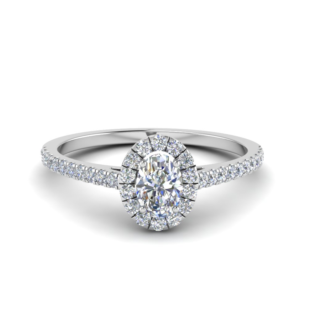French Pave Oval  Shaped  Diamond Halo Engagement  Ring  In 