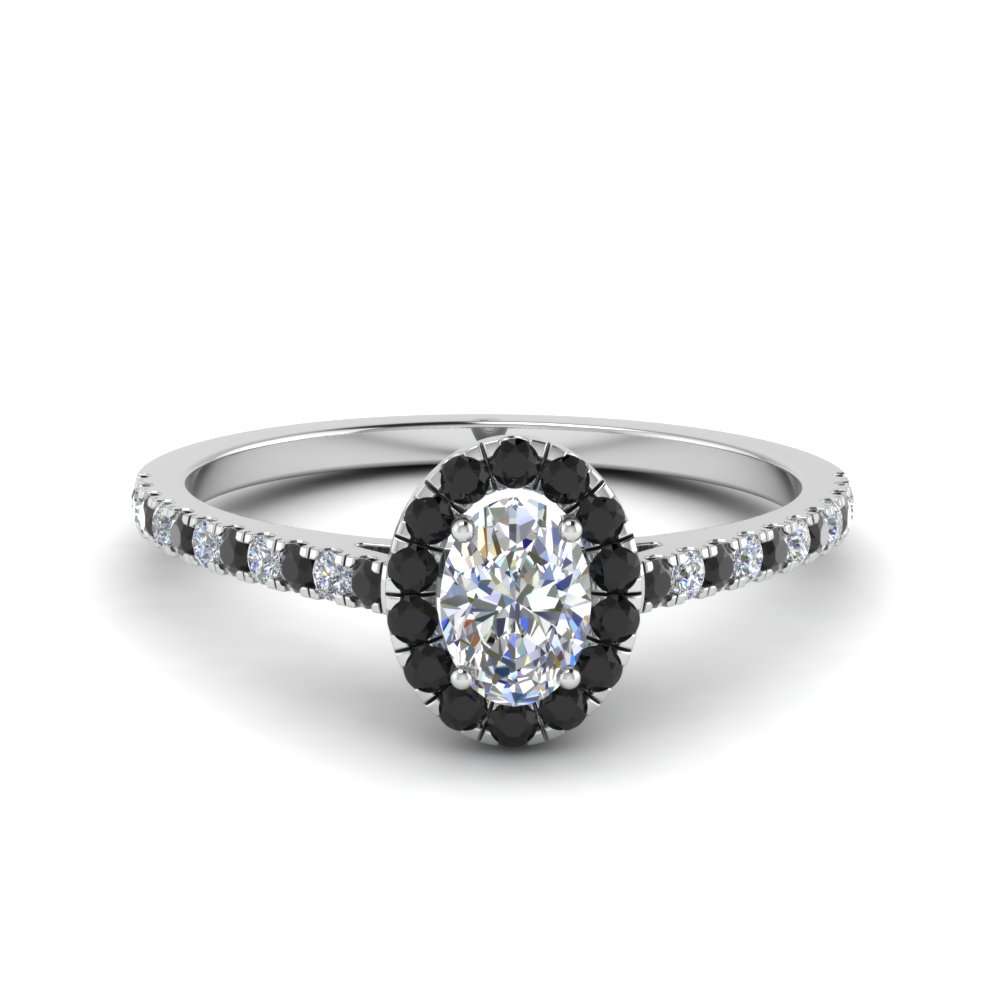 Large Black Diamond Engagement Ring Rose Gold Halo Diamond Oval Ring 14K White Gold / 5.0