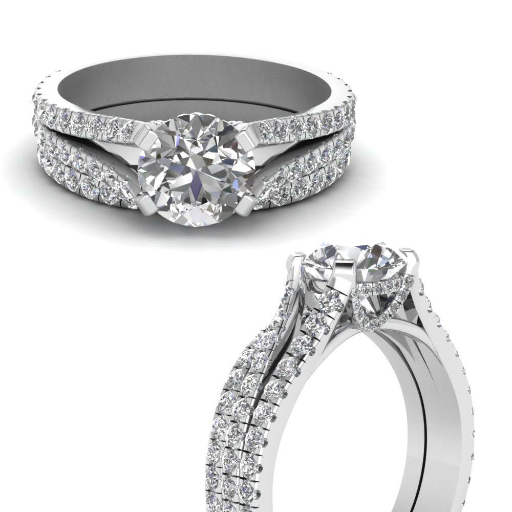 French Pave Split Shank Diamond Wedding Set In 950 Platinum ...