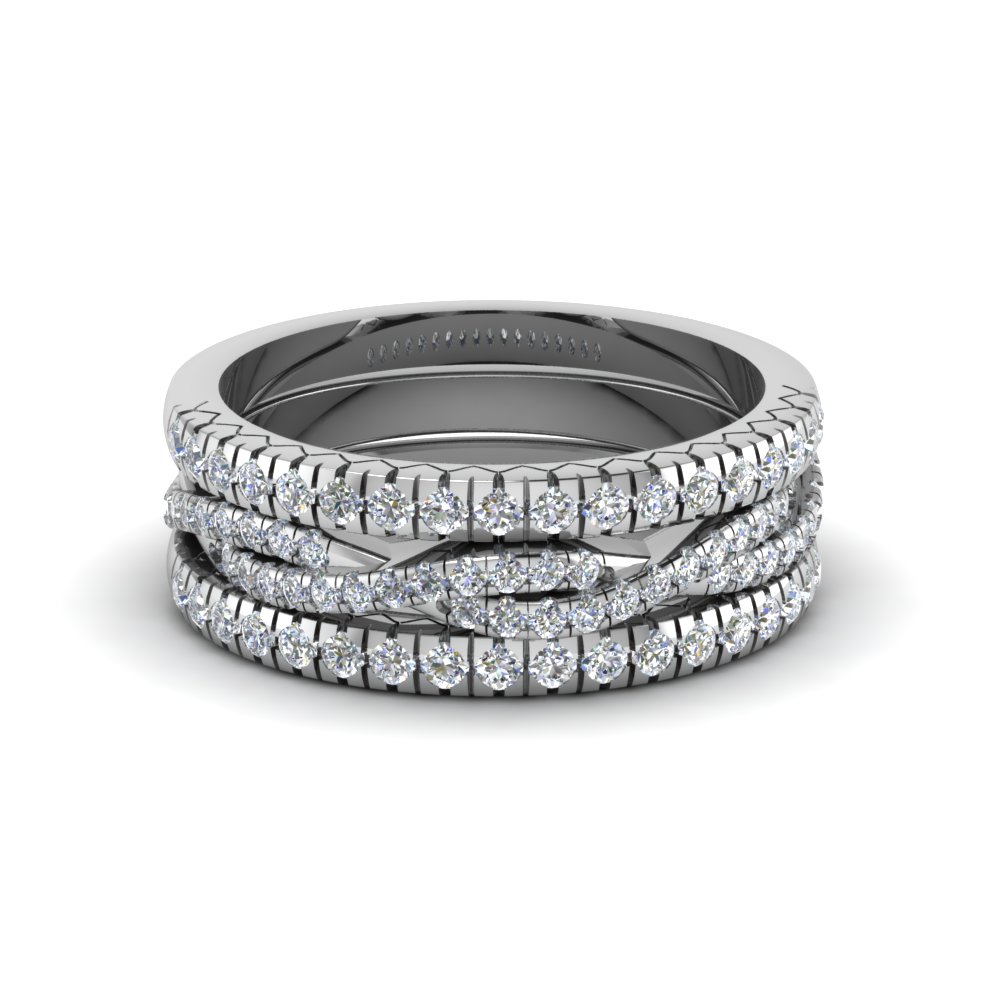 french pave trio diamond stack band in 950 Platinum FD8332B NL WG