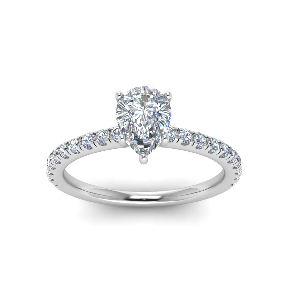 French Prong Simple Pear Diamond Ring In 14K White Gold | Fascinating ...