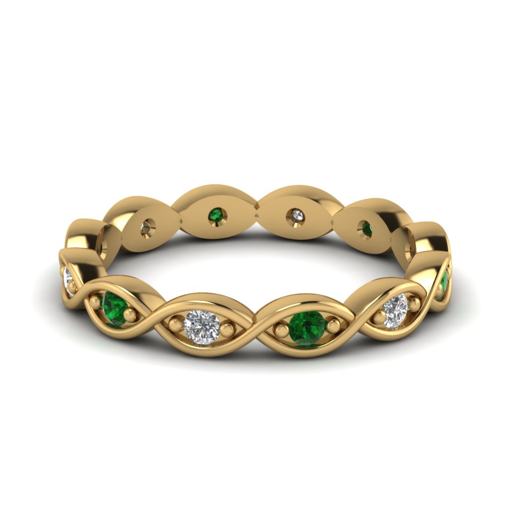 infinity eternity diamond wedding band with emerald in FDEWB345BGEMGR NL YG