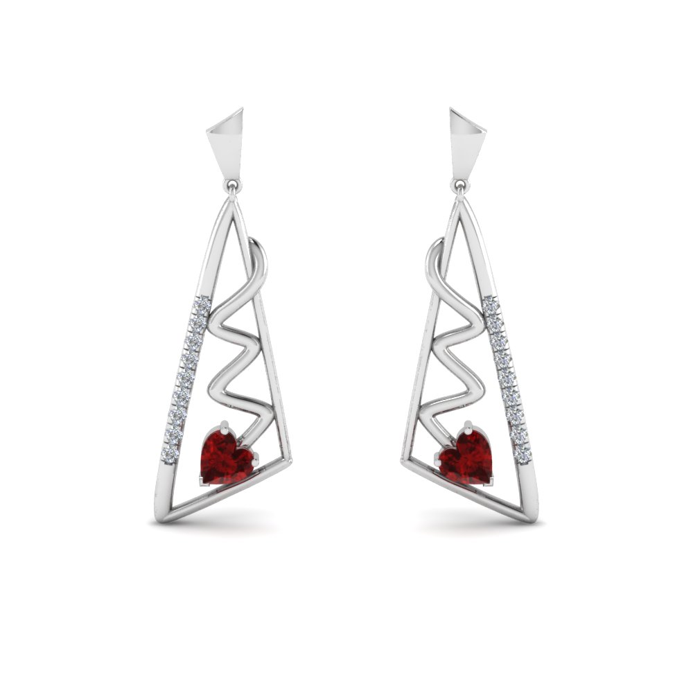 geometric diamond drop ruby earring in 18K white gold FDEAR8840GRUDR NL WG