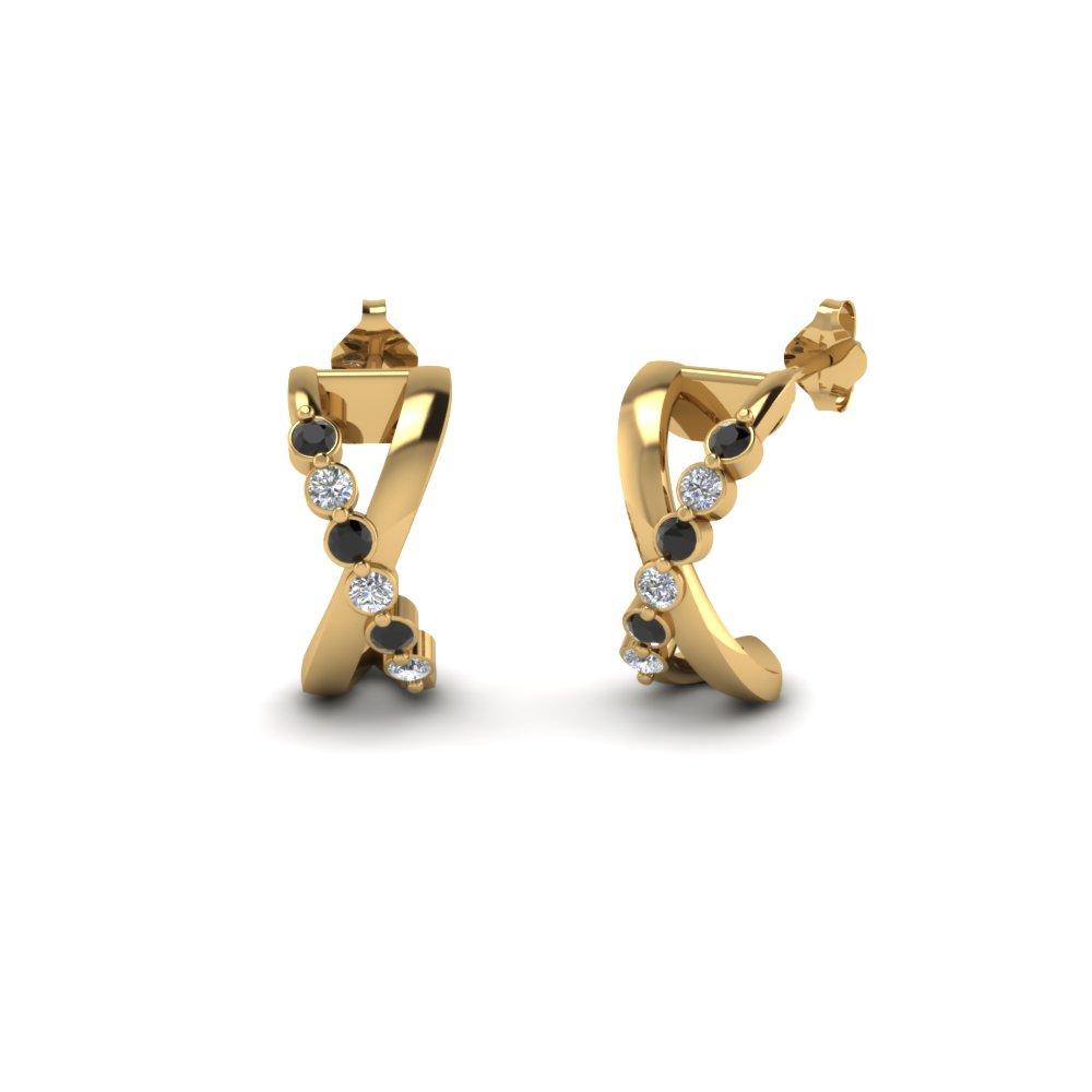 X Pattern Stud Earring With Black Diamond In 18k Yellow Gold X Pattern Stud Earring With Black Diamond In 18k Yellow Gold Fdear68241gblack Nl Yg
