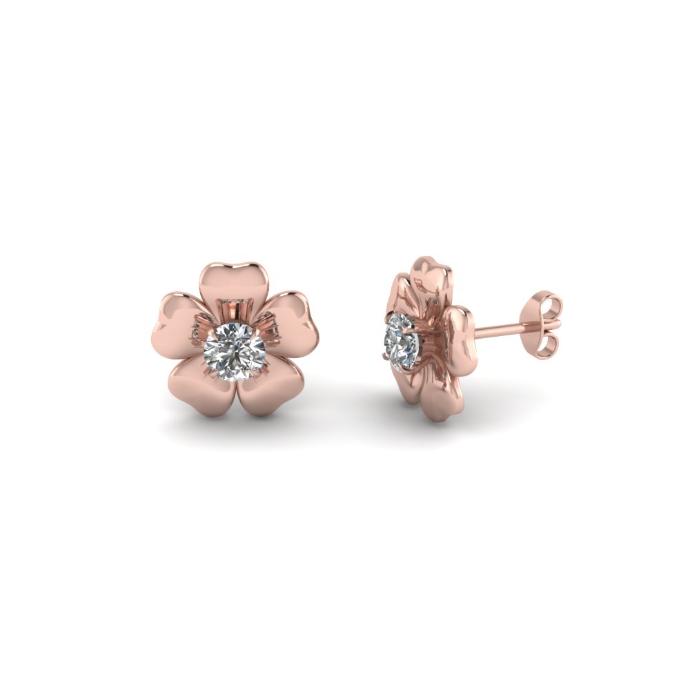 Minimalist literary diamond stud earrings 18k rose gold flower stud earrings