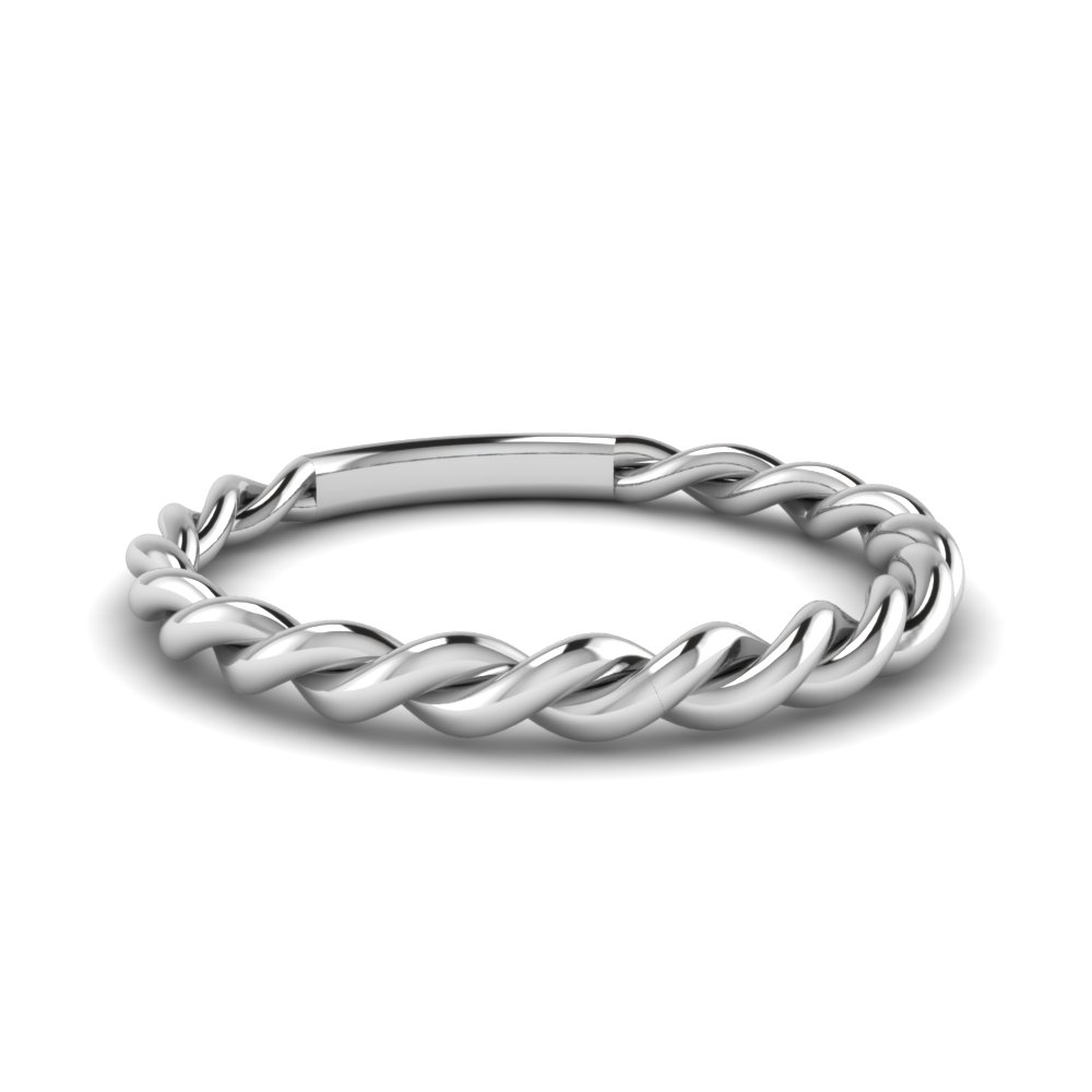 Twisted Wedding  Band  In 14K White Gold Fascinating Diamonds